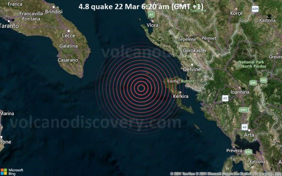 Tërmeti 4.8 ballë godet afër Korfuzit në Greqi, ndihet në Sarandë, Gjirokastër dhe Vlorë