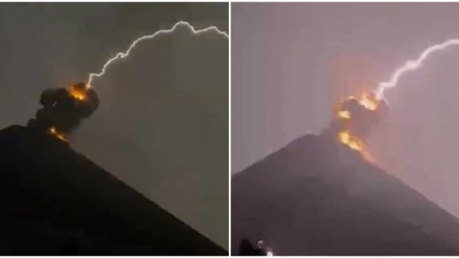 VIDEO/ Rrufeja godet majën e vullkanit, pamje mahnitëse nga Guatemala