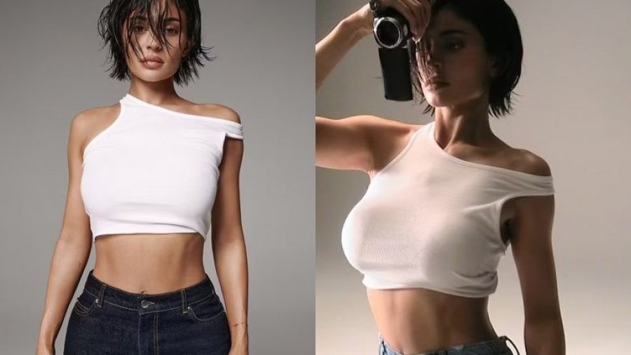Kylie Jenner shfaq barkun në një bluzë të ngushtë, në imazhet e reja për veshjet 'Khy'