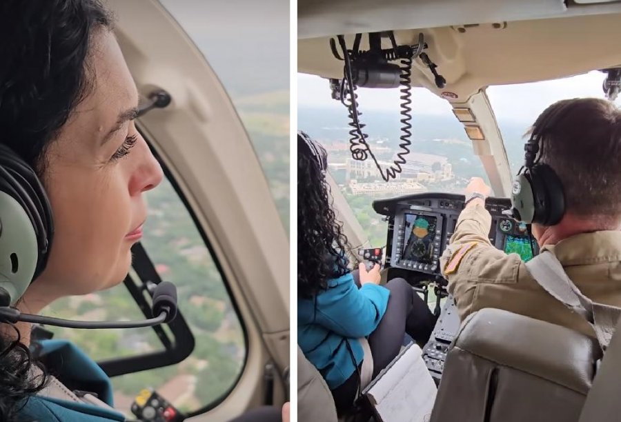 VIDEO/ Vjosa Osmani në SHBA, drejton helikopterin mbi qytetin Fort Worth