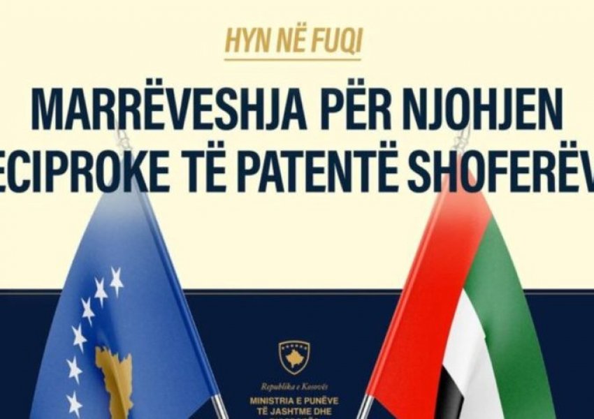 Hyn në fuqi marrëveshja për njohjen e patentë shoferëve Kosovë-Emirate