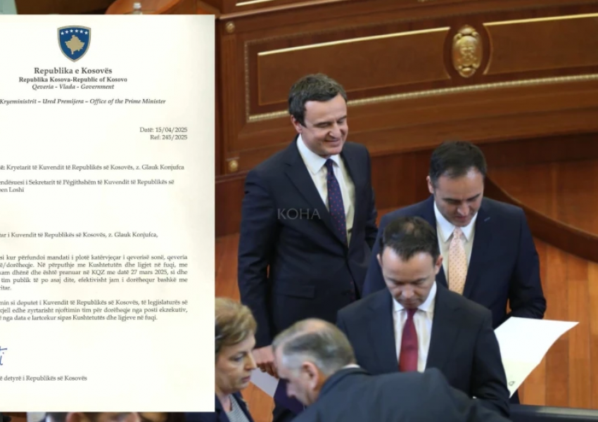 Letra e dorëheqjes së Kurtit me kabinetin qeveritar