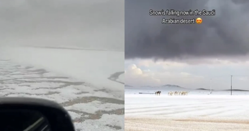 Shkretëtira e Arabisë Saudite zbardhet nga bora