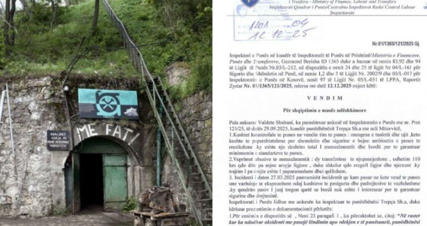 Inspektorati i Punës gjobit Trepçën me 800 euro pas ankesës së punëtores për kushte të rënda dhe shkelje ligjore