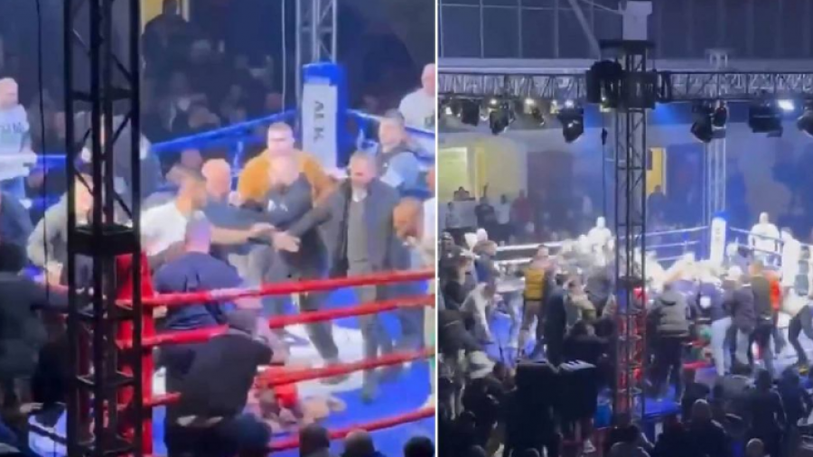 VIDEO/ Dhunë e paprecedentë në Serbi, rreth 50 persona futen në ring dhe rrahin ‘kickboxer’-in grek