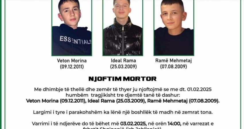 Nesër varrosen tre të miturit që humbën jetën tragjikisht në Jabllanicë të Gjakovës