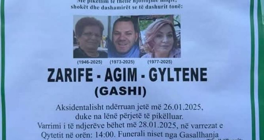 Nesër varrosen tri viktimat e aksidentit në Çubrel   