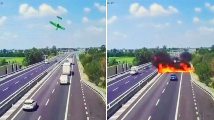 Avioni rrëzohet në mes të autostradës në Itali/ Shpërthen në flakë, makinat kalojnë përmes zjarrit, 2 të vdekur