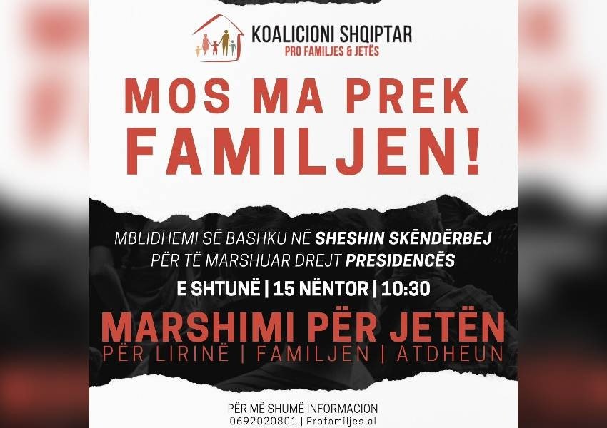 Koalicioni Shqiptar Pro Familjes dhe Jetës fton qytetarët për tubim të shtunën