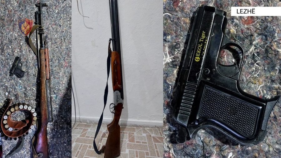 Pistoletë, kallashnikov dhe çifte në shtëpi, arrestohet një person në Lezhë