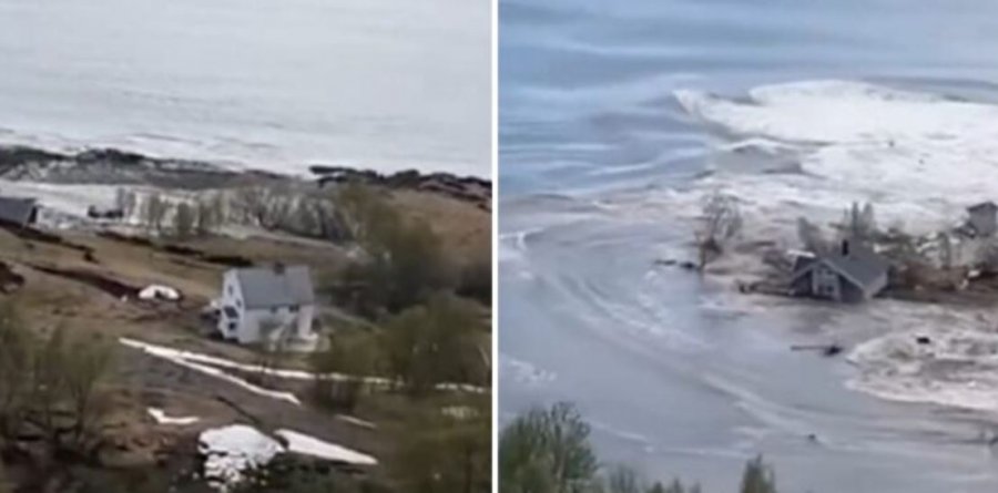 Pamje dramatike nga Norvegjia, toka shembet dhe shtëpitë përpihen nga deti