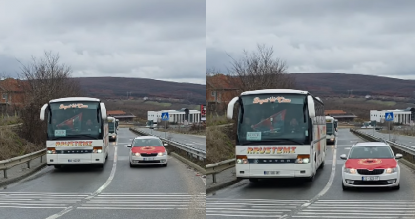 ‘‘Skenderaj drejt Marshit për Drejtësi’’, pamje të autobusëve që janë nisur drejt Prishtinës