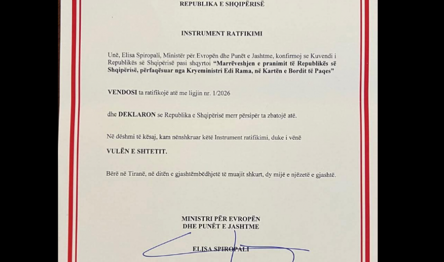 Ratifikimi i ‘Bordit të Paqes’, Skandali: Ministria e Jashtme shkruan me gabime dokumentin 