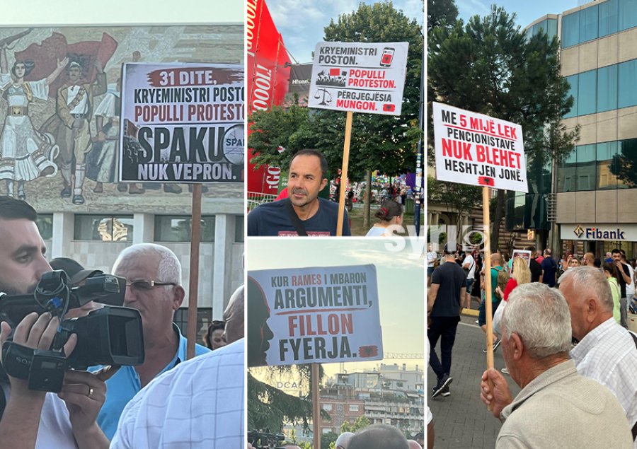 'Rama n’burg, Belinda n’burg'/ Pankartat pikante në ditën e 32-të të protestës, pensionistët: me 5 mijë lekë nuk blihet heshtja
