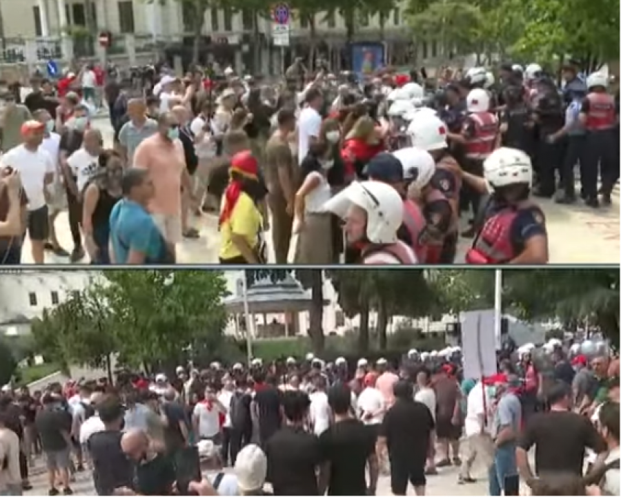 Shqiptarët rrethojnë parlamentin/ Protestuesit heqin një pjesë të gardhit metalik, policia përdor dhunë