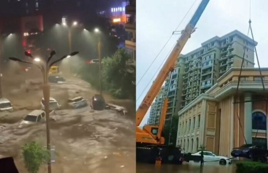 Përmbytje masive Kinë/ Rrugët kthehen në lumenj, uji merr para makinat 