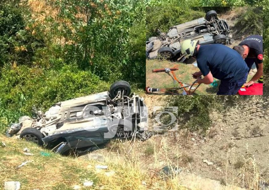 FOTO  Makina del nga rruga dhe rrokulliset disa herë  2 të plagosur në Gramsh