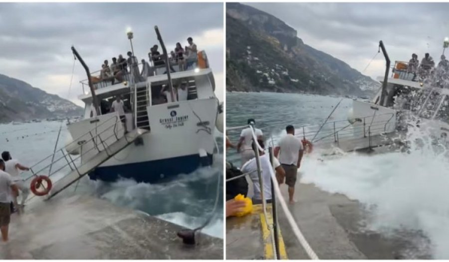 Skena tmerri për turistët në Positano, dallgët e fuqishme shkëpusin shkallët e anijes